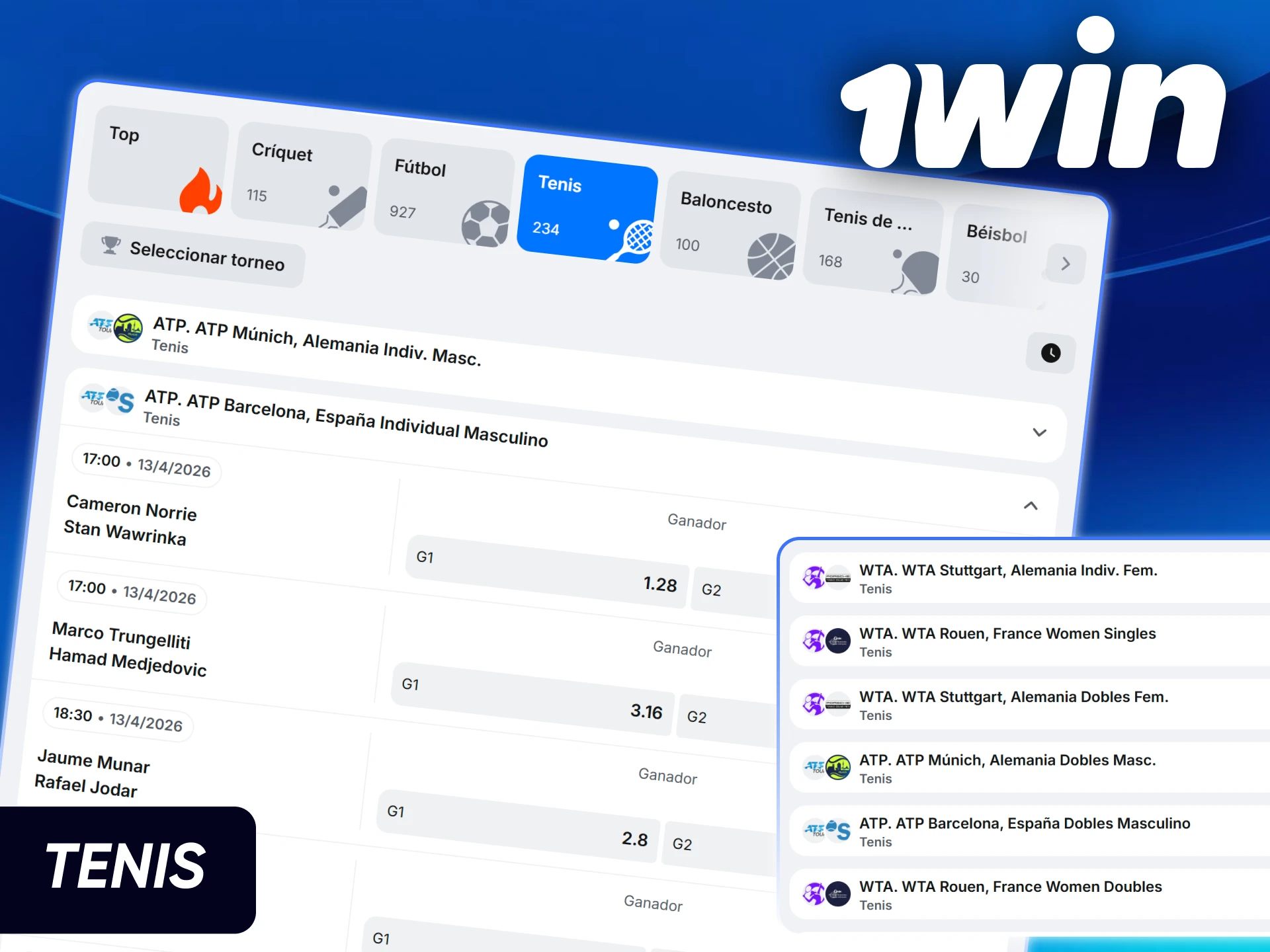 Línea de apuestas de tenis en 1win