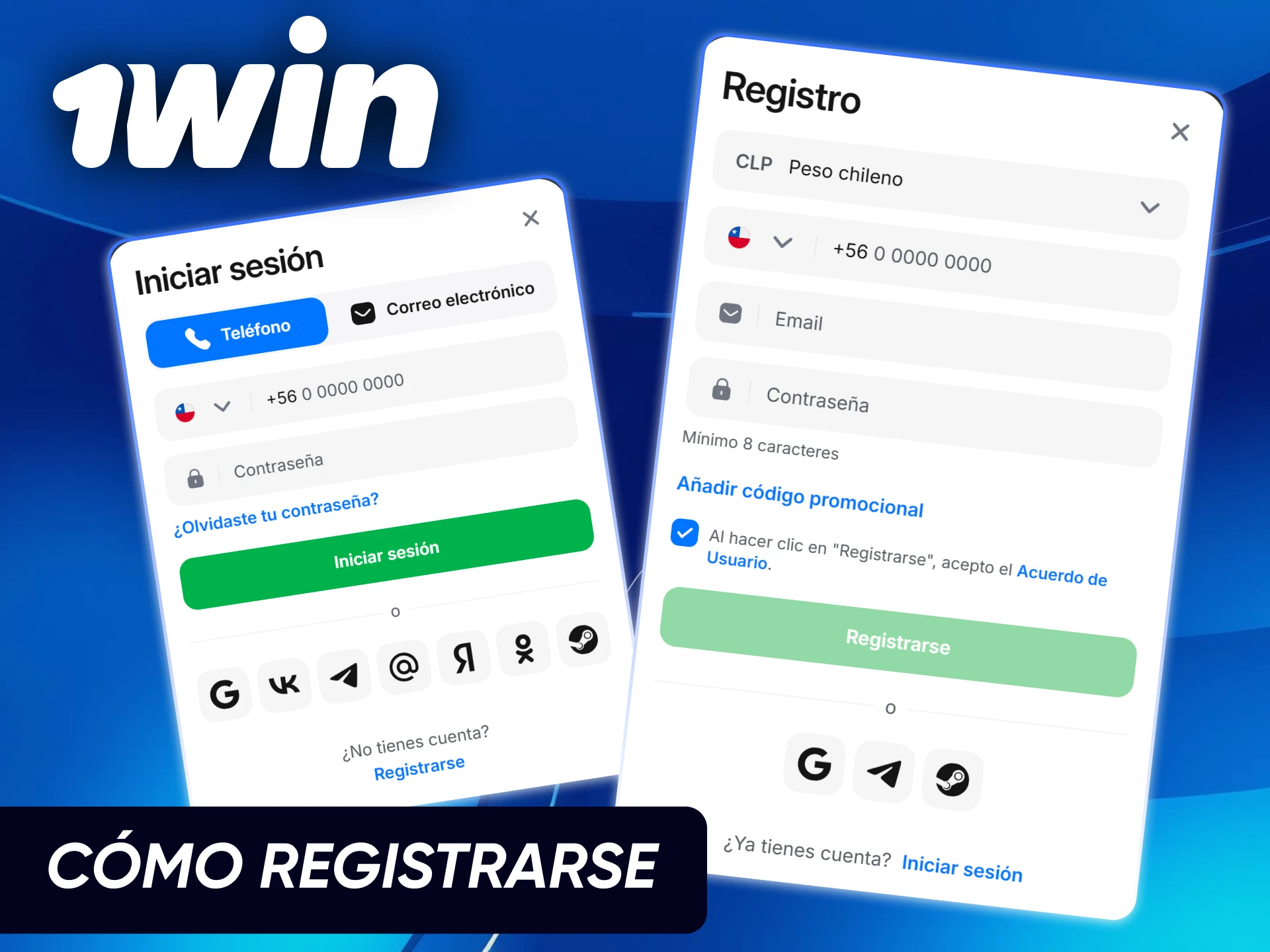 Formulario de registro en 1win Chile