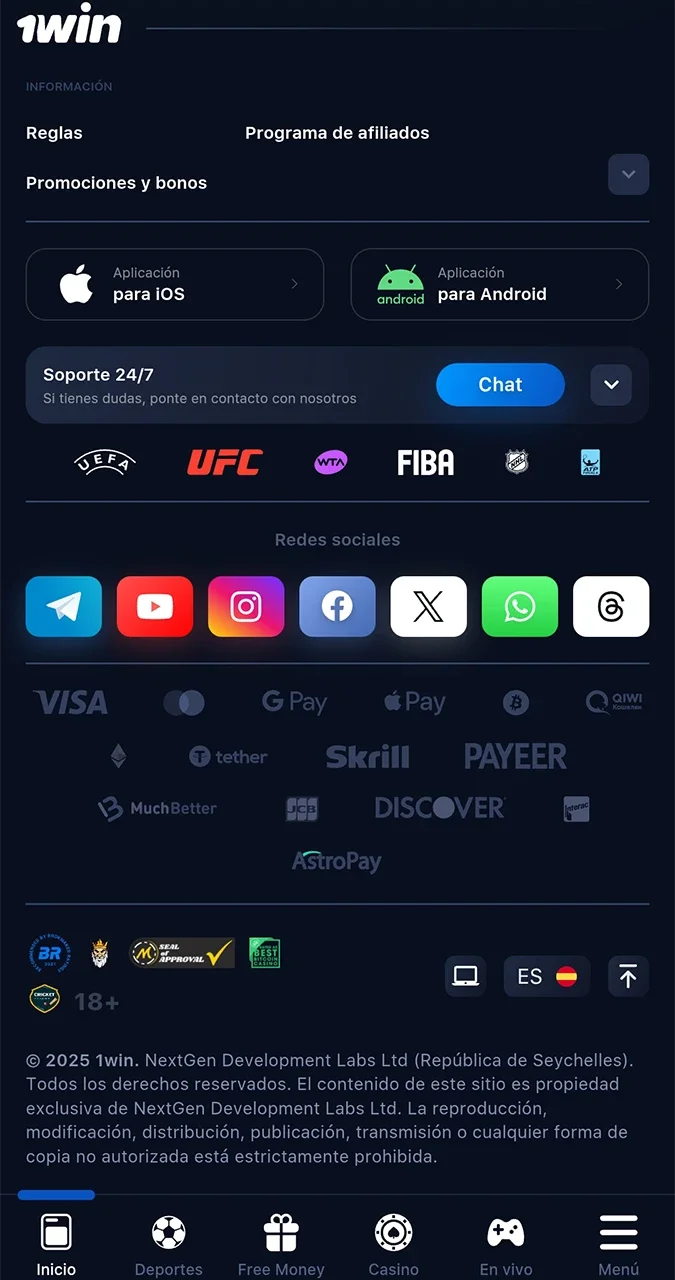 Inicie el proceso de descarga de la aplicación 1win.