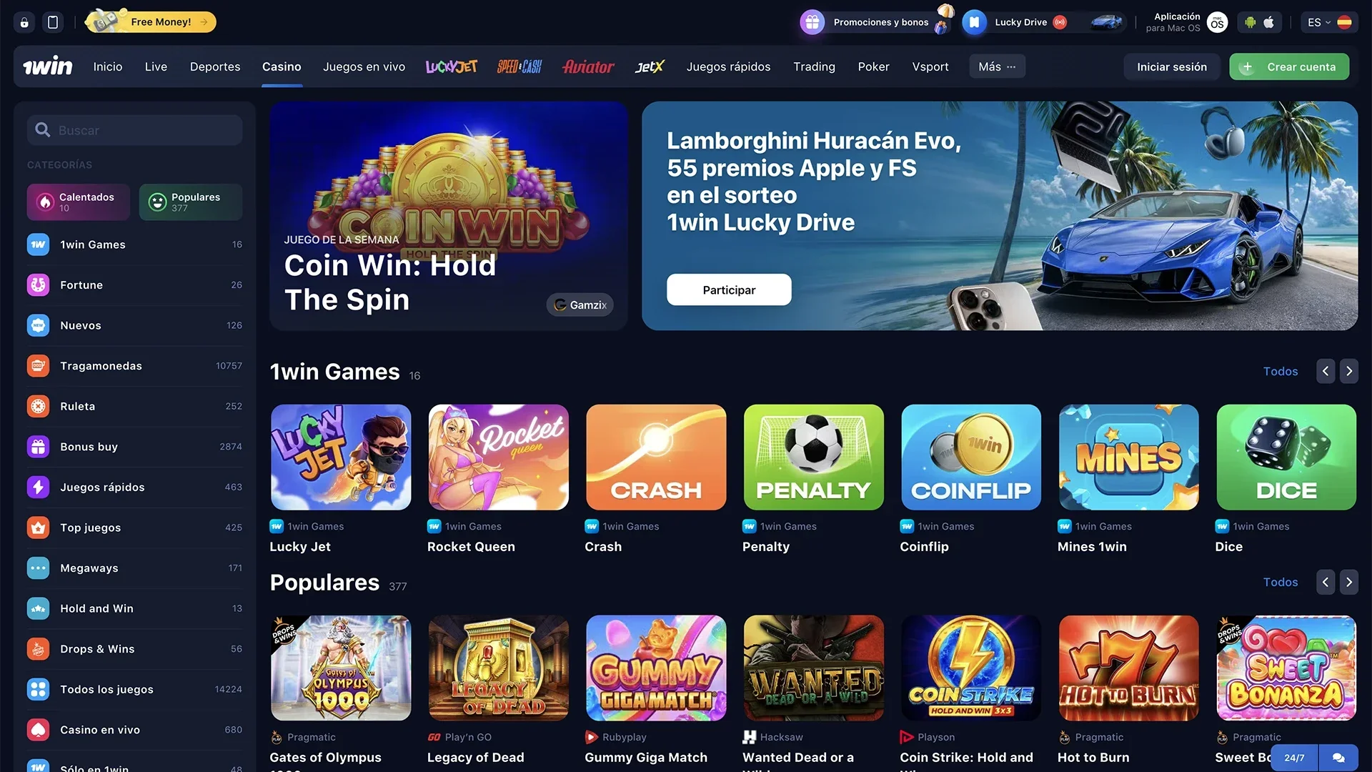 Tragaperras populares del casino 1win.