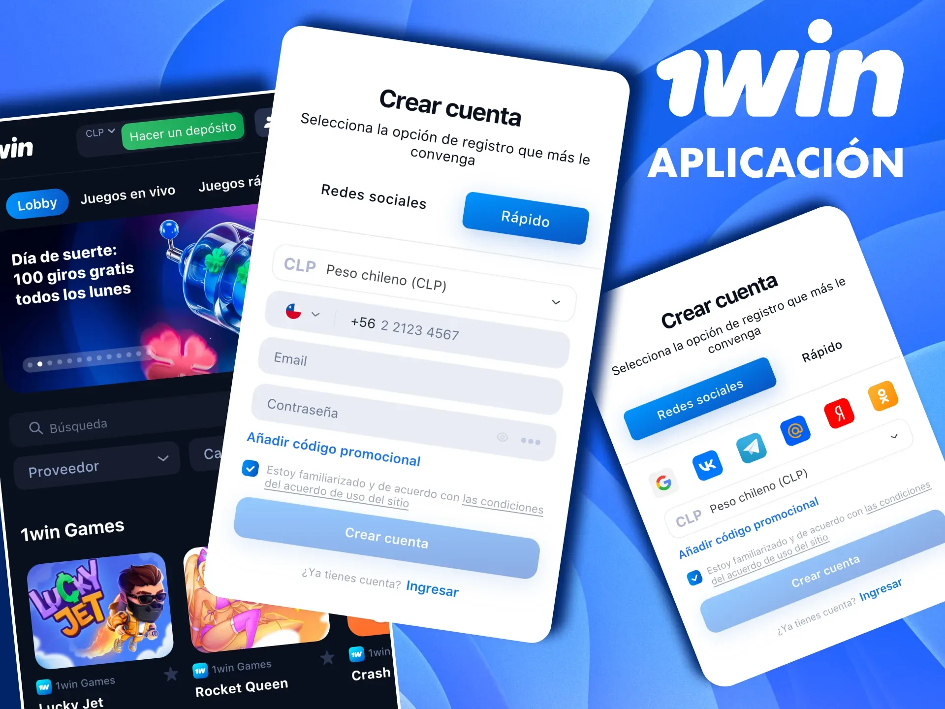 Descarga la aplicación de 1win y crea tu cuenta en pocos pasos.