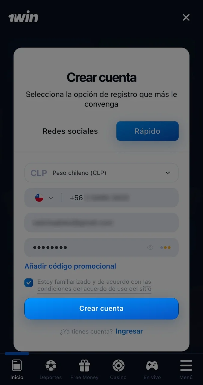 Completa tu registro y sumérgete en el mundo de las apuestas y los mejores juegos de 1win.