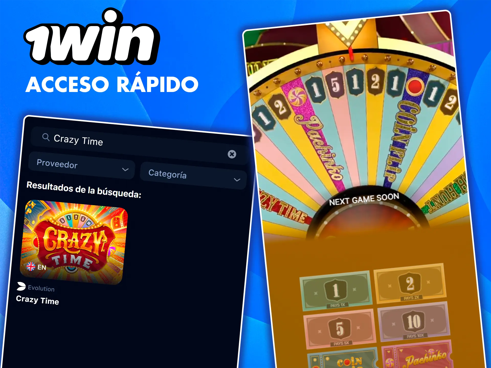 Averigua cómo encontrar rápidamente el juego Crazy Time en el casino 1win.
