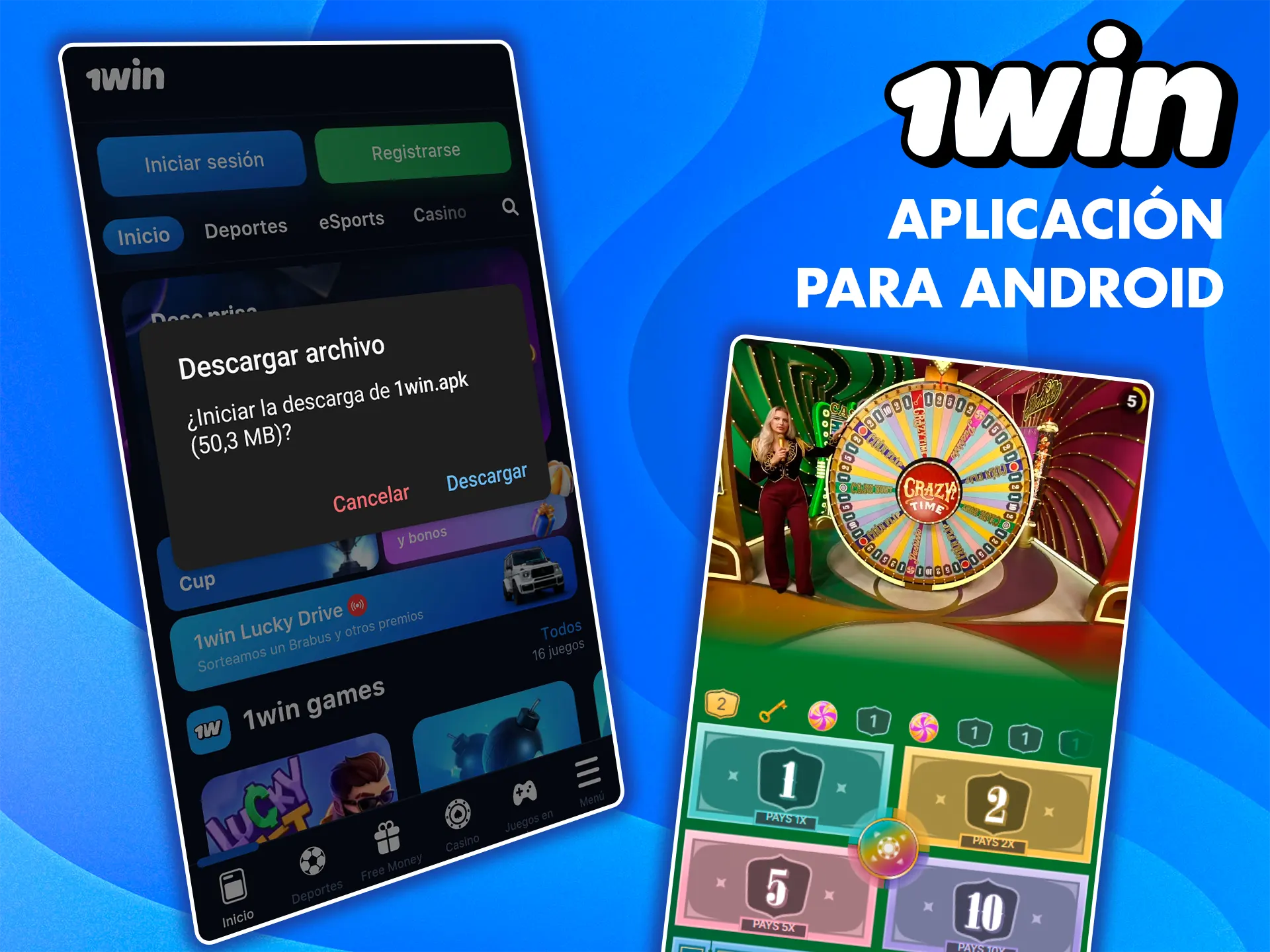Lee las instrucciones para descargar la aplicación móvil 1win y jugar a tu juego favorito Crazy Time.