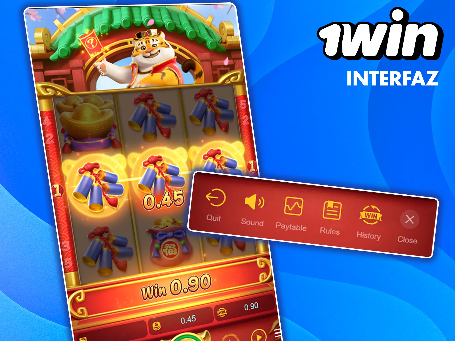 Familiarízate con los elementos de la interfaz de Fortune Tiger en la plataforma 1win.