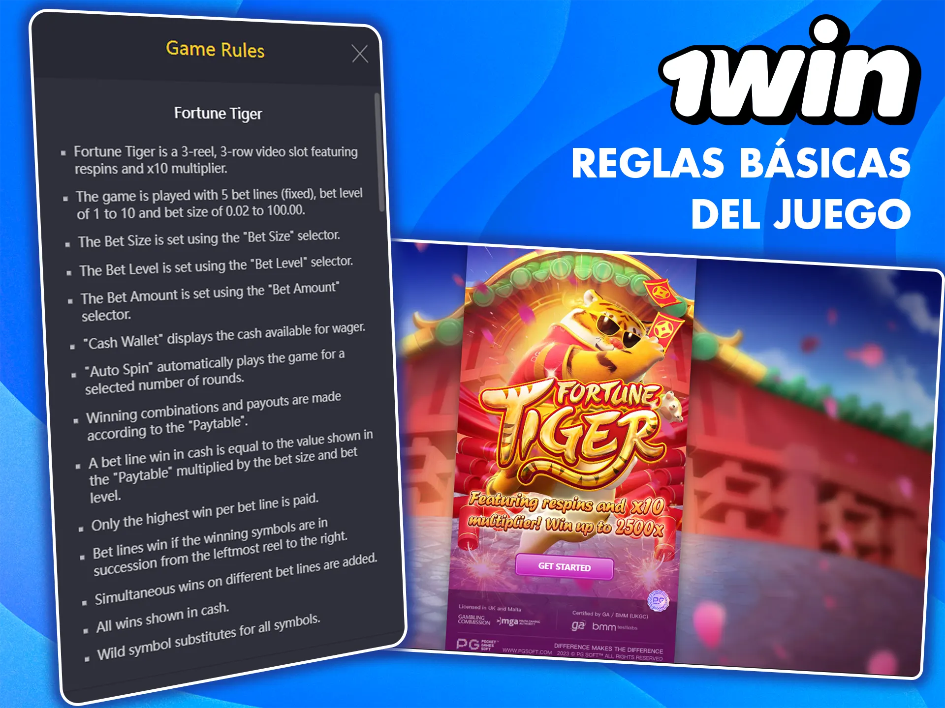 Aprende todas las reglas básicas del juego Fortune Tiger de 1win.