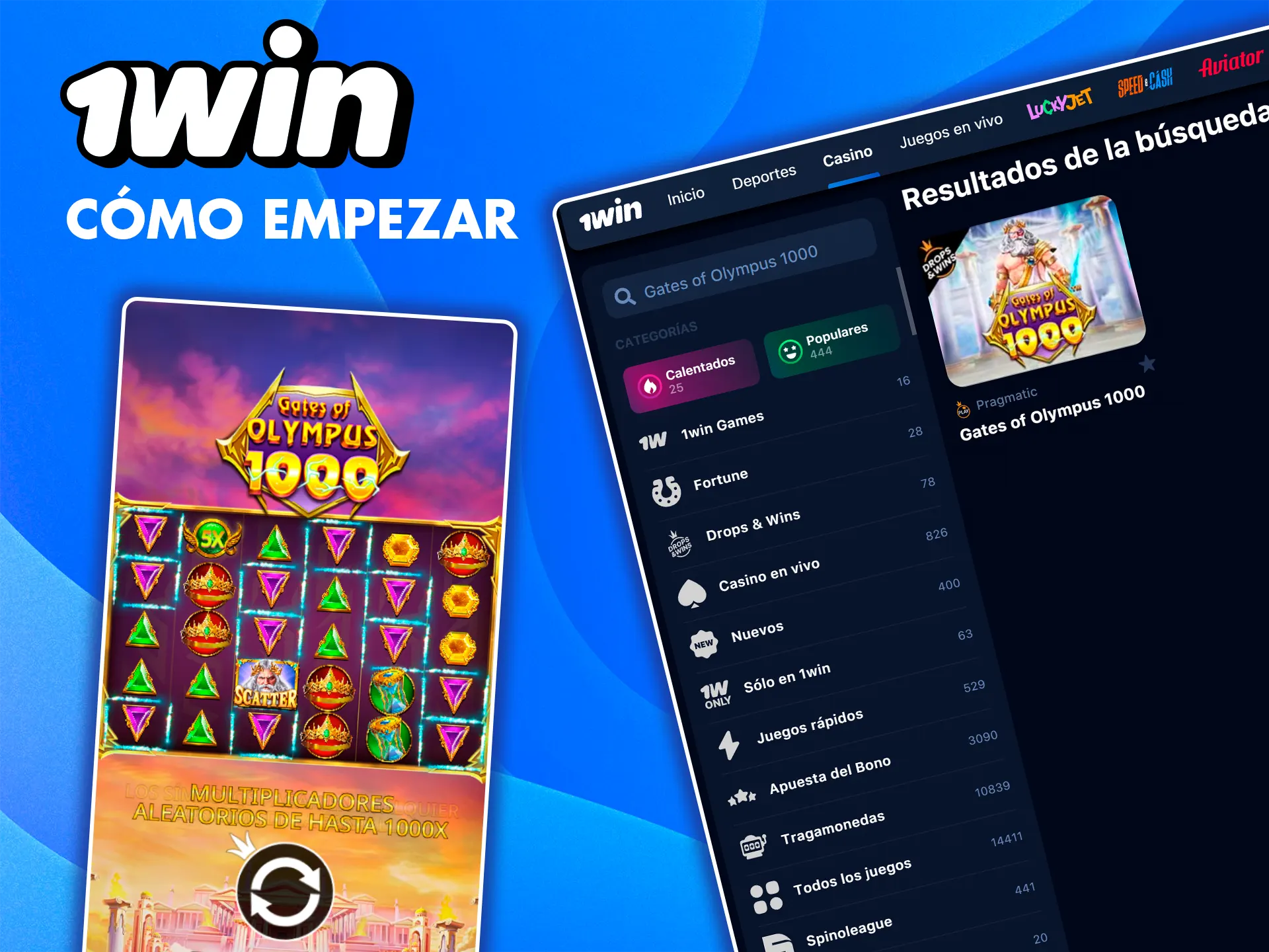 Entra en la plataforma 1win y juega a Gates of Olympus 1000.