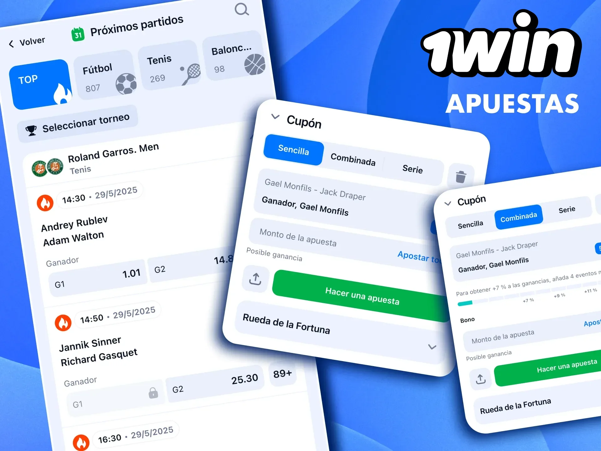 Disfruta de apuestas simples, combinadas y en vivo en la aplicación de 1win.