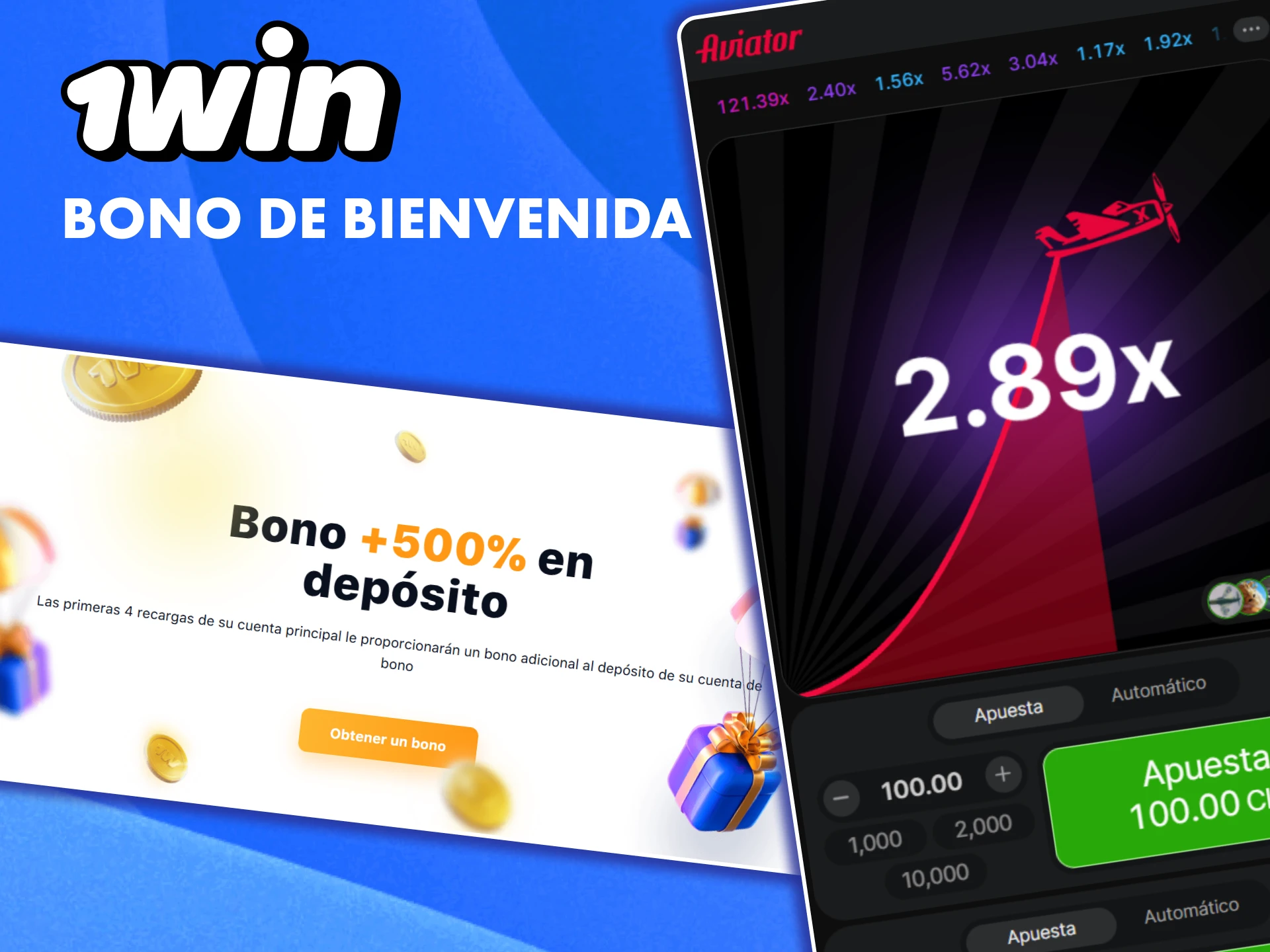 Disfruta de un bono de bienvenida de 1win y utilízalo en el juego Aviator.