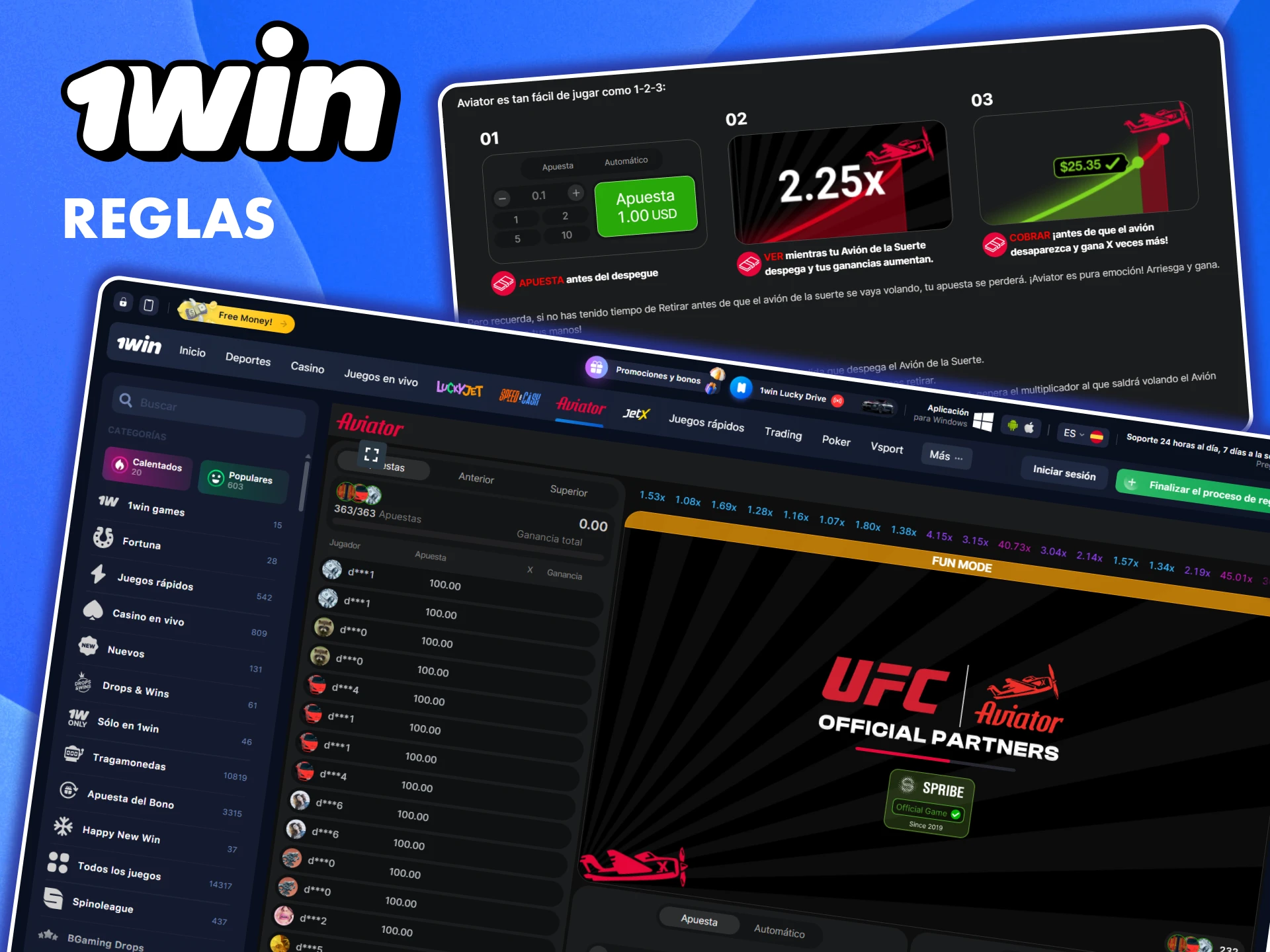 Familiarízate con las reglas de 1win Aviator.