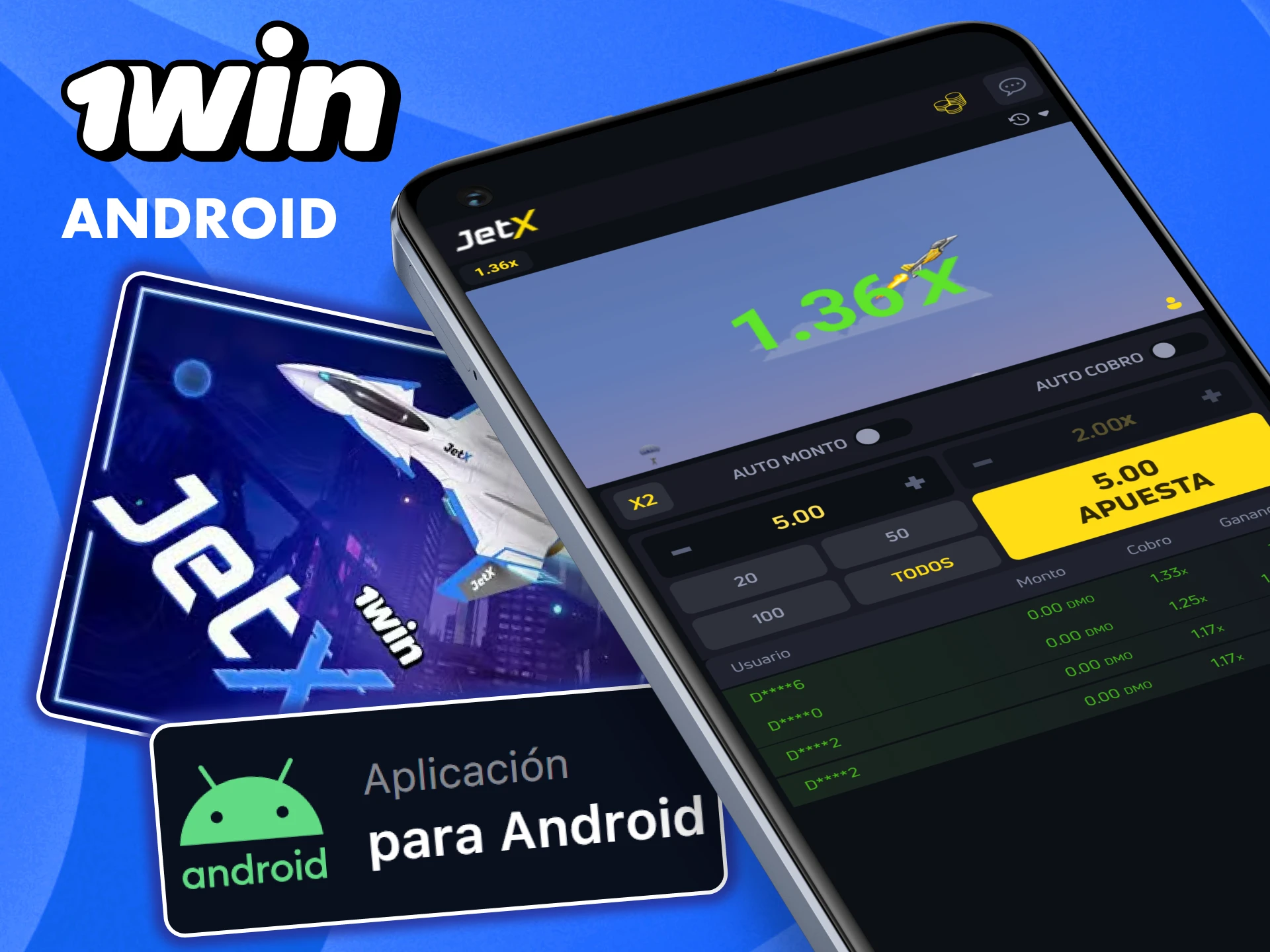 Utiliza la aplicación 1win para Android para jugar a JetX.