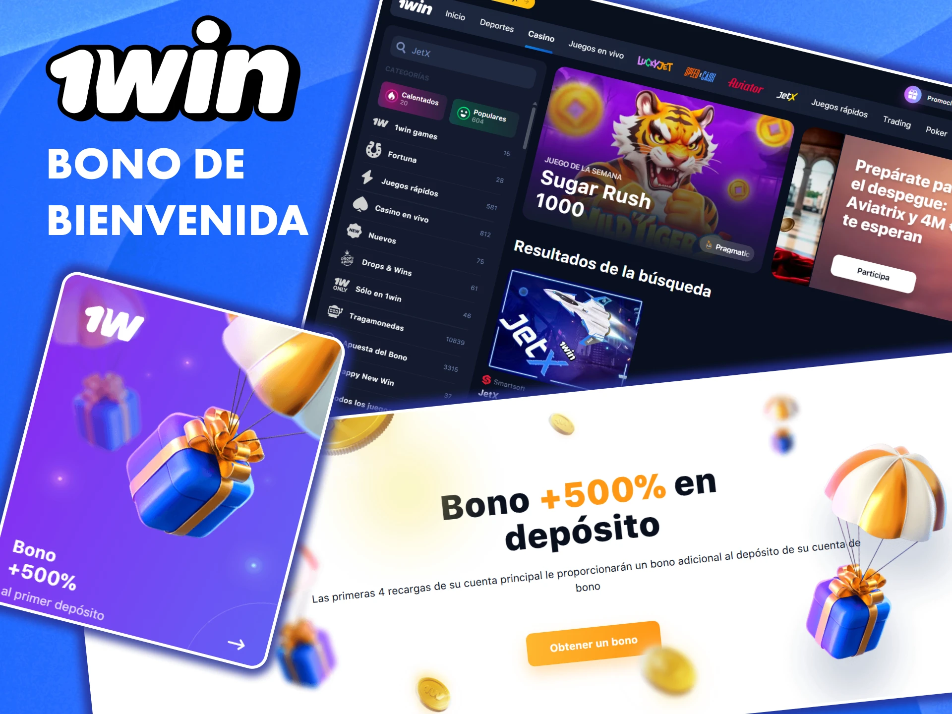 Únete a 1win, obtén un bono de bienvenida y juega a JetX.