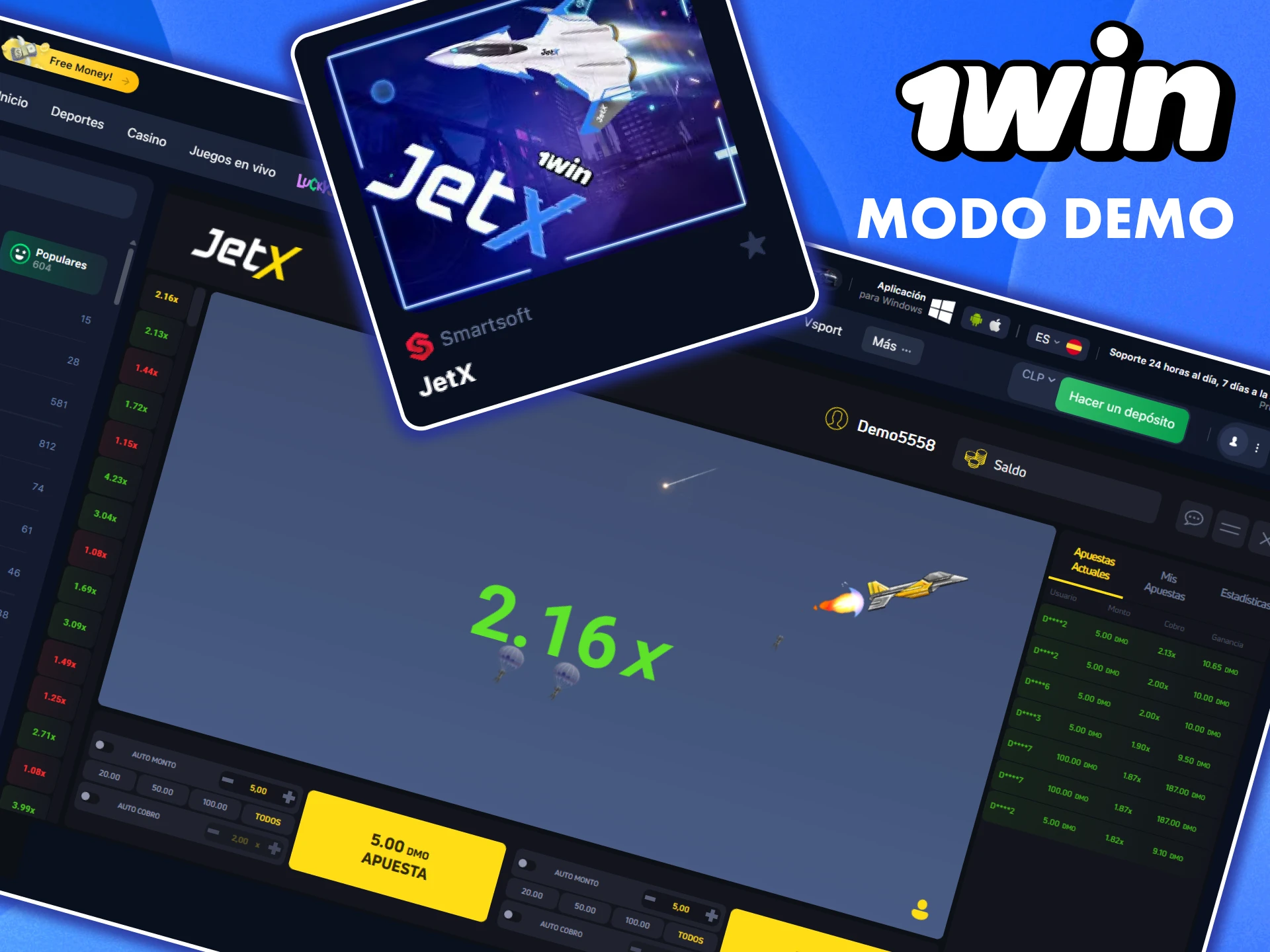Pon a prueba tus habilidades en el modo demo de JetX en 1win.