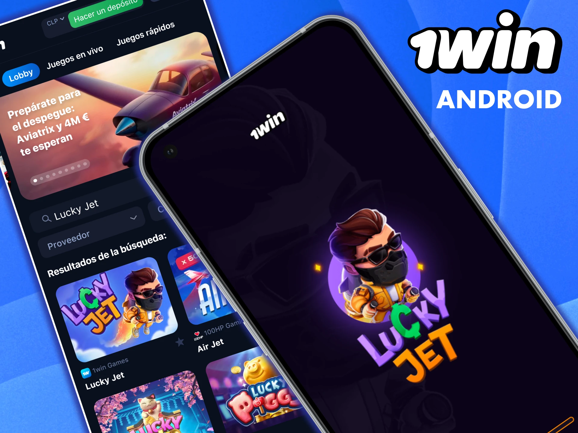 Instala la aplicación Android de 1win para jugar a Lucky Jet desde tu teléfono.