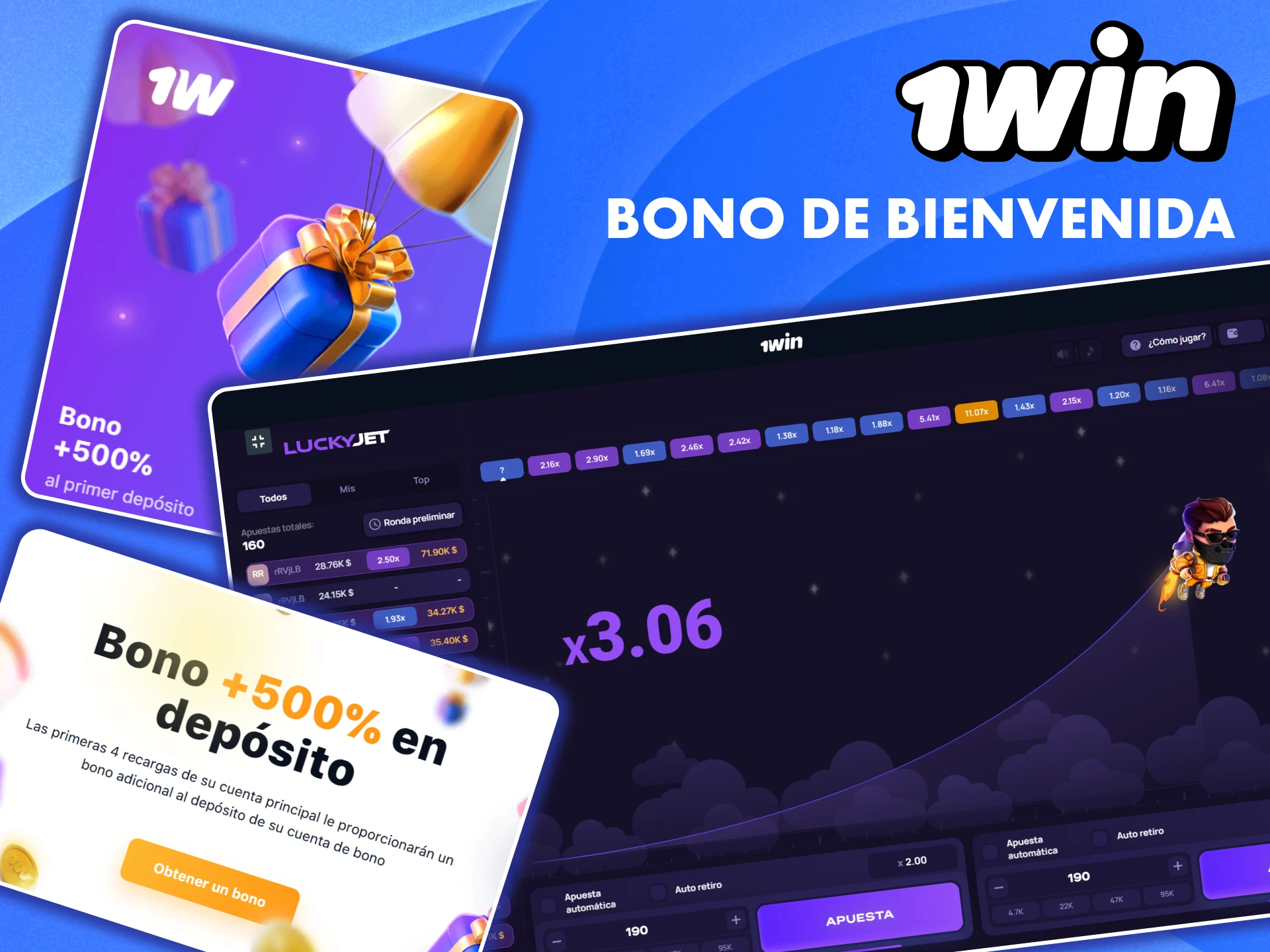 Disfruta de tu bono de bienvenida de 1win cuando juegues a Lucky Jet.
