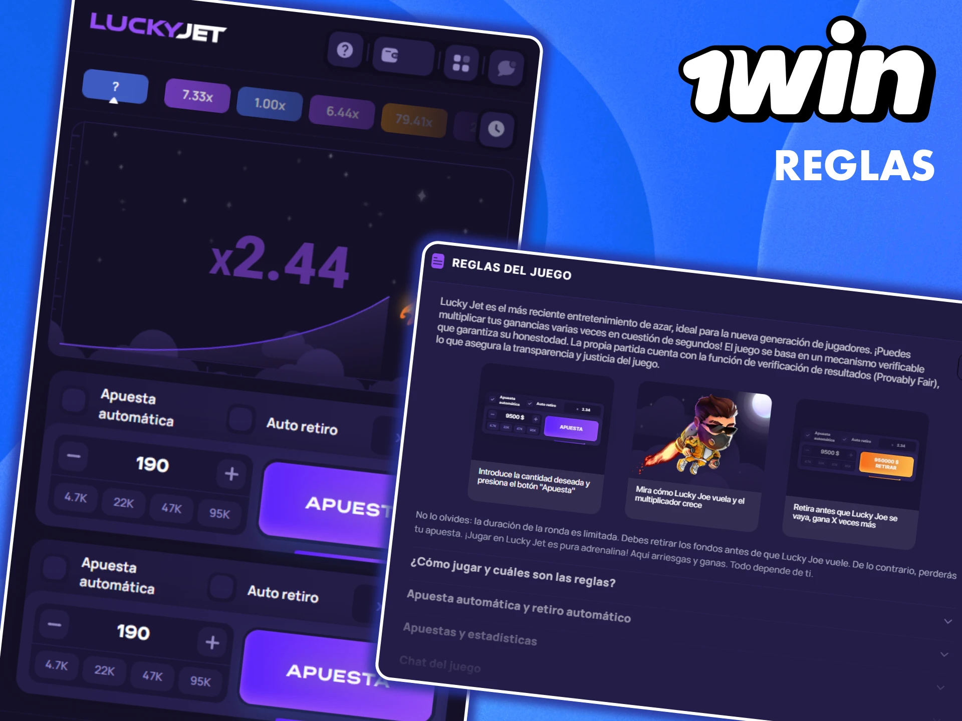 Consulte las reglas del juego Lucky Jet en 1win.