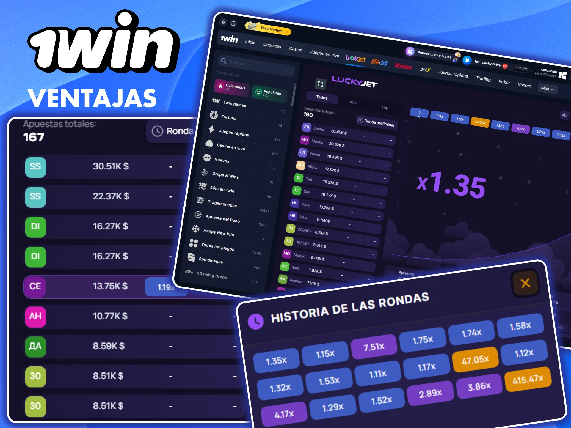 Lucky Jet ofrece muchas ventajas a los jugadores, que puedes consultar en 1win.