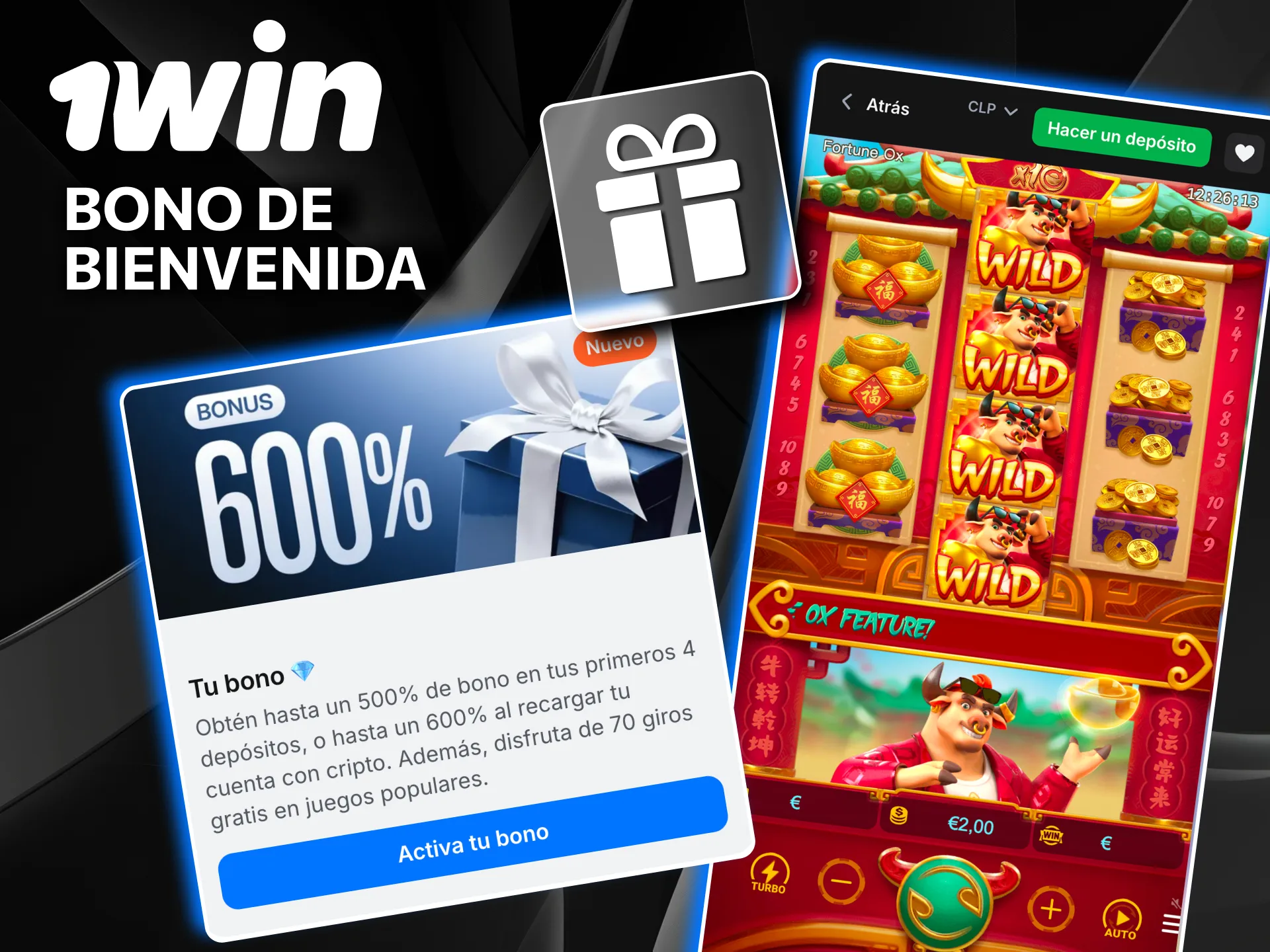 Promoción de 1win en Chile con Fortune Ox y slots.