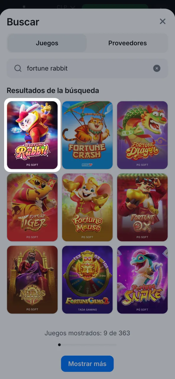 Ingresa al casino 1win y selecciona Fortune Rabbit.