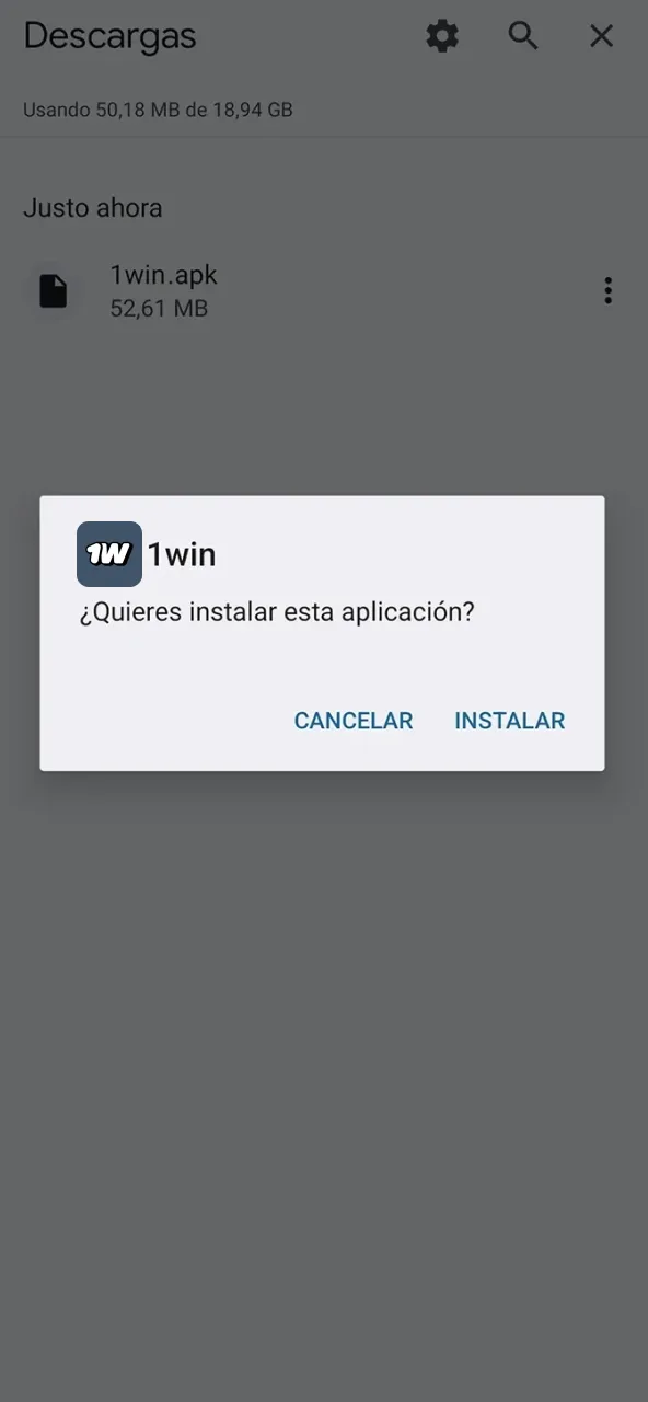 Desde descargas abre el APK y instala 1win fácilmente.